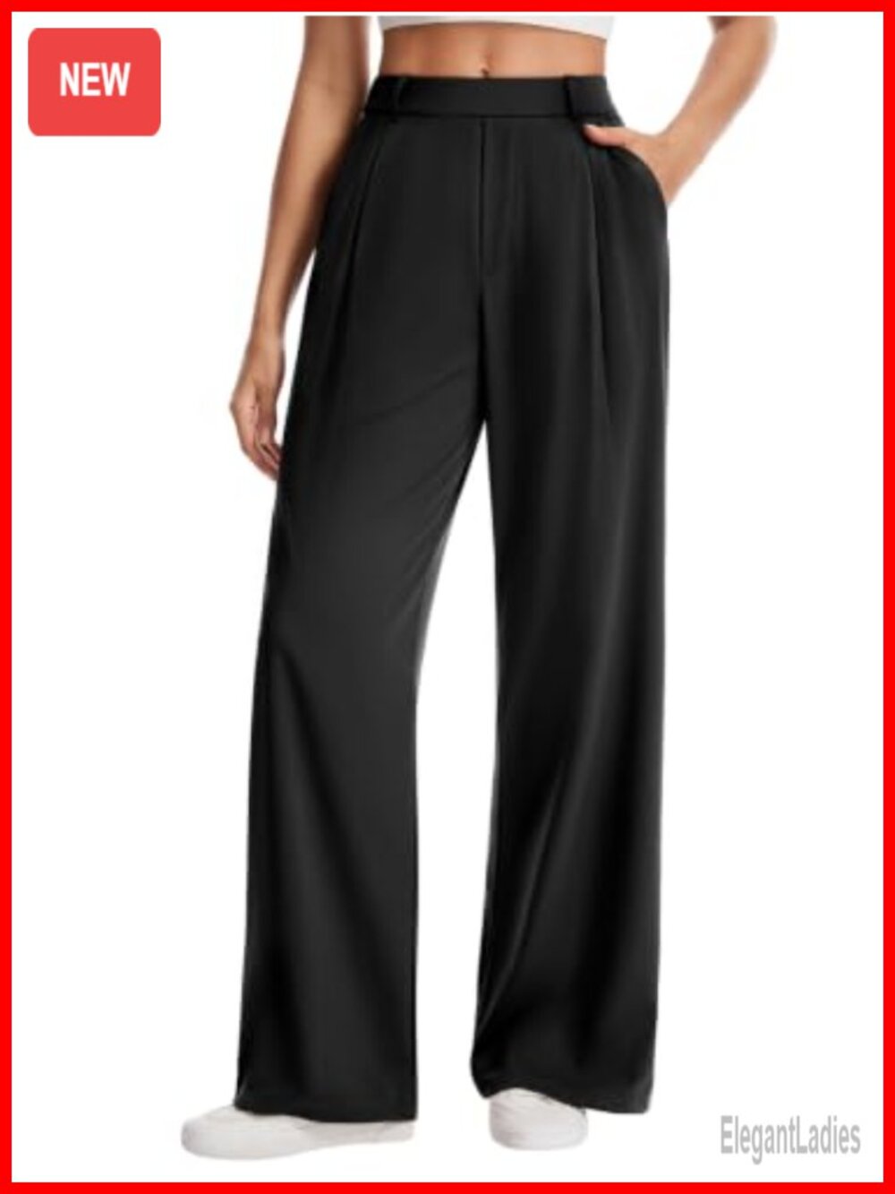 Wide Leg Dress Pants High Rise Pull On Stretchable Work Slacks with Pockets